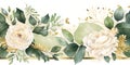 Elegant Watercolor Design: Lush Green & Gold Leaves with White Floral Accents Royalty Free Stock Photo