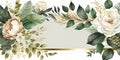 Elegant Watercolor Design: Lush Green & Gold Leaves with White Floral Accents Royalty Free Stock Photo