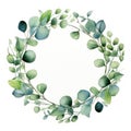 Elegant Watercolor Eucalyptus Round Large Frame on White Background AI Generated