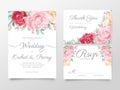 Elegant watercolor floral wedding invitation cards template set. Editable save the date, invite, thank you, rsvp cards vector Royalty Free Stock Photo