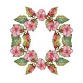 Elegant watercolor hibiscus floral wreath, design element Royalty Free Stock Photo