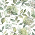 Elegant Watercolor Hydrangea and Greenery Seamless Pattern