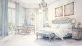 Elegant Watercolor Painting Of A Bed In A Luxurious Bedroom
