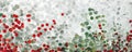 Elegant watercolor painting of branches with red berries and tiny green leaves on white background. Generative AI