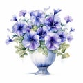 Elegant Watercolor Petunia Arrangement In French Blue Hues Royalty Free Stock Photo
