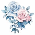 Elegant Watercolor Rose Arrangement In Soft Blue Hues Royalty Free Stock Photo