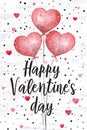 Elegant watercolor Valentine's Day design with pink heart-shaped balloons against a dotted background, ideal for