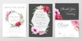 Elegant watercolor wedding invitation card template design set with roses flowers vector