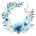 Elegant Watercolor Wreath With Blue and White Flowers and Foliage Accents Royalty Free Stock Photo