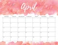 April watercolor calendar.