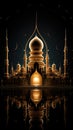 Elegant way of beautiful mosque shape on black background with gold light\