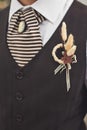 Elegant wedding boutonniere on the groom& x27;s suit Royalty Free Stock Photo