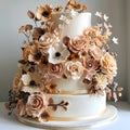 Elegant wedding cake adorned with flowers, perfect for your special day Royalty Free Stock Photo