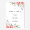 Elegant wedding card with beautiful floral and leaves template