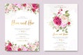 Elegant wedding card with beautiful floral and leaves template