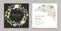 Elegant wedding card with beautiful floral and leaves template Royalty Free Stock Photo