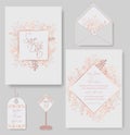 Elegant wedding cards consist of various kinds of flowers