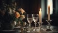 Elegant wedding celebration with champagne, candlelight, and romantic flowers generated by AI Royalty Free Stock Photo