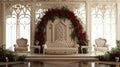 Luxurious Wedding Stage Decor with Red Roses and Ornate Furniture Royalty Free Stock Photo
