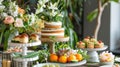 Elegant Wedding Dessert Table with Floral Arrangements and Pastries Royalty Free Stock Photo