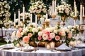 Elegant Wedding Flower Arrangements Garden Ceremony Reception Bar Nature Flowers Roses Peony Events Catering Candles Dinner