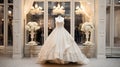 Elegant wedding gown displayed in a boutique, bridal perfection