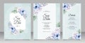 Elegant wedding invitation card set template with beautiful floral on blue background Royalty Free Stock Photo