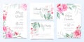 Elegant wedding invitation card template set of beautiful flowers decoration. Elegant garden floral border save the date, Royalty Free Stock Photo