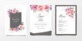 Elegant wedding invitation card template set with floral frame and border. Roses and leaves botanic illustration for background, Royalty Free Stock Photo