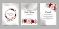 Elegant wedding invitation card template set with floral frame and fluid background. Roses and leaves botanic illustration for Royalty Free Stock Photo