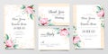 Elegant wedding invitation card template set with flowers border decoration. Botanic illustration for background, save the date,