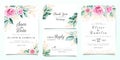 Elegant wedding invitation card template set with flowers decoation and outlined glitter leaves. Peach roses illustration for Royalty Free Stock Photo