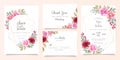 Elegant wedding invitation card template set with geometric floral frame. Watercolor flowers save the date, invitation, greeting, Royalty Free Stock Photo