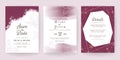 Elegant wedding invitation card template set with maroon and butterflies decoration. Abstract background for save the date,