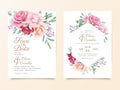 Elegant wedding invitation card template set with watercolor floral arrangements and frame. Greenery floral border save the date,