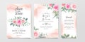 Elegant wedding invitation card template set with watercolor flowers arrangements. Botanic and leaves illustration for background Royalty Free Stock Photo