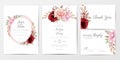 Elegant wedding invitation cards template set with watercolor flowers decoration Royalty Free Stock Photo