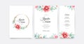 Elegant wedding invitation set template with roses flowes watercolor