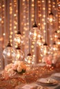 Elegant Wedding Reception Table Setting with Sparkling Lights and Floral Decorations Royalty Free Stock Photo