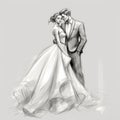 Elegant Wedding Sketch In Bright Gray Hand Sketch Style On Gray Background Royalty Free Stock Photo