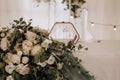 Elegant wedding table, floral arrangement. Royalty Free Stock Photo