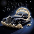 Elegant Wedding Vehicle Adorned with Celestial Decorations