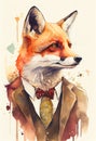 Elegant well dressed fox watercolor