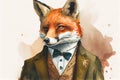 Elegant well dressed red fox watercolor