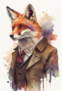 Elegant well dressed red fox watercolor