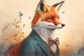 Elegant well dressed fox watercolor