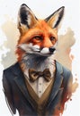 Elegant well dressed red fox watercolour