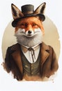 Elegant well dressed red fox watercolour