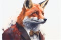 Elegant well dressed red fox watercolour