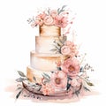 Elegant and Whimsical Watercolor Illustration of a Luxurious Cake